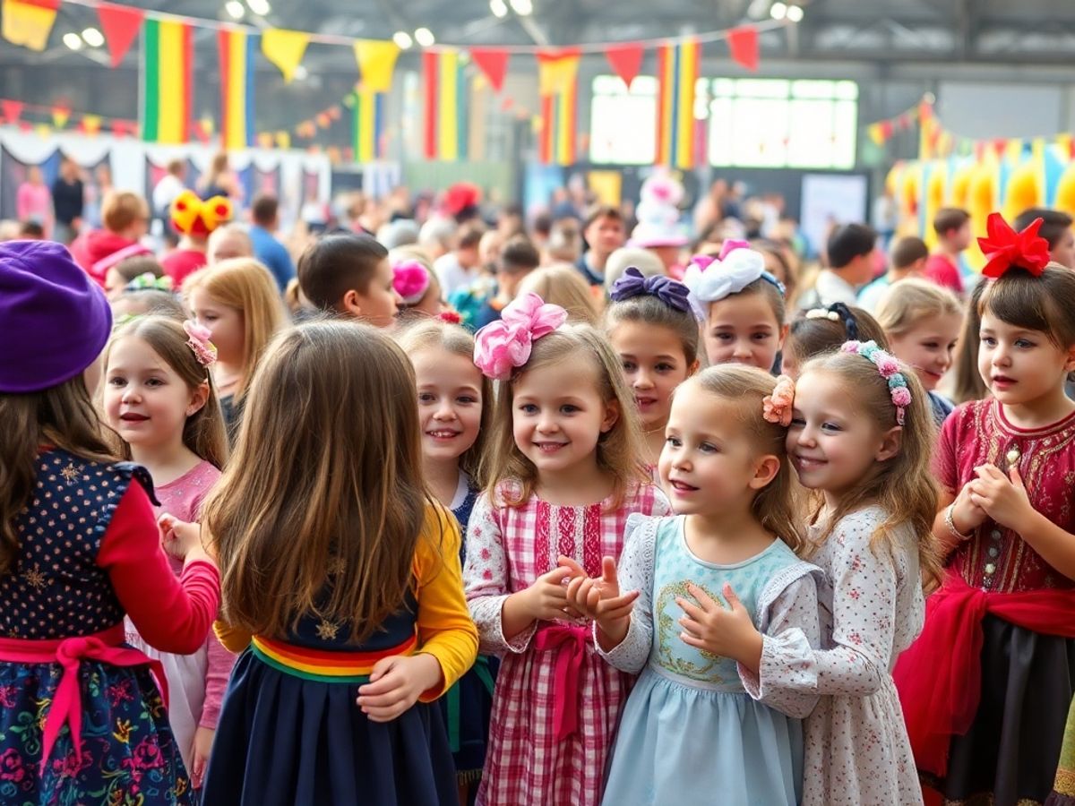 Copii participând la evenimente culturale în România.