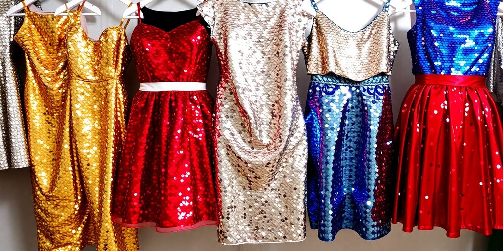 Chic sequin outfits in vibrant colors.