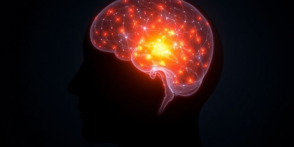 Brain glowing with intense focus.