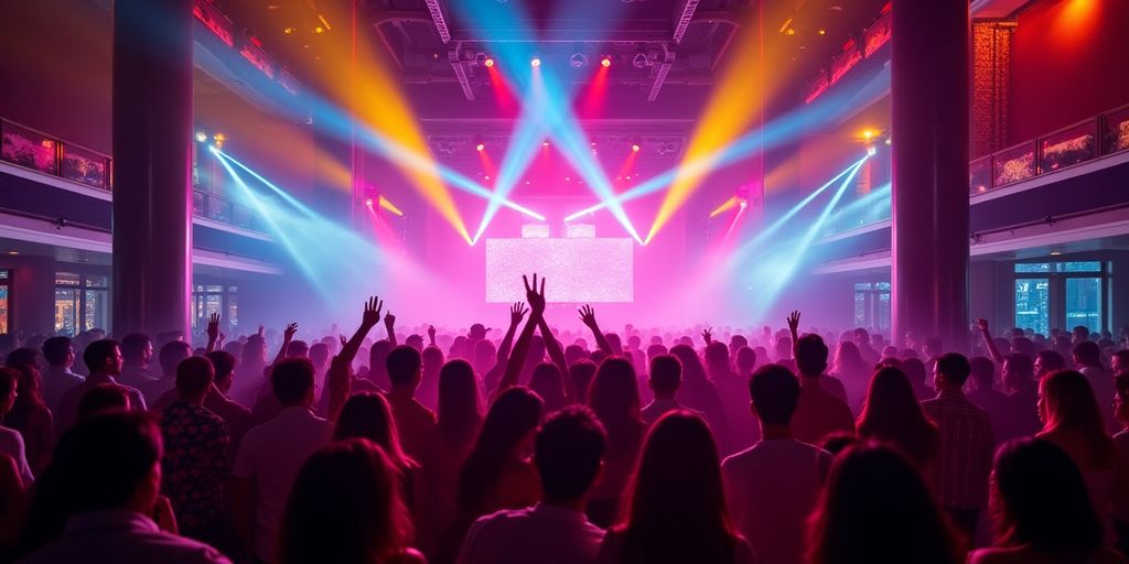 Colorful themed party scene in Dubai nightlife.