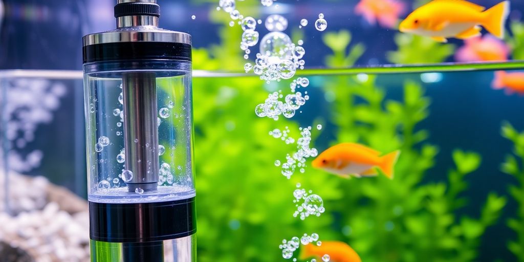 Primer plano de un espumador de proteínas en un acuario.