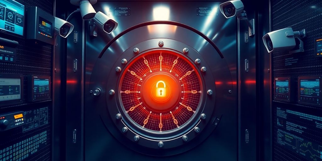 Modern bank vault with digital security features.