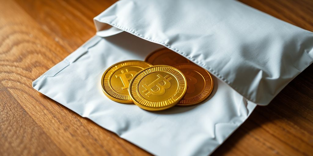 Enveloppe sécurisée avec des pièces d'or à l'intérieur.