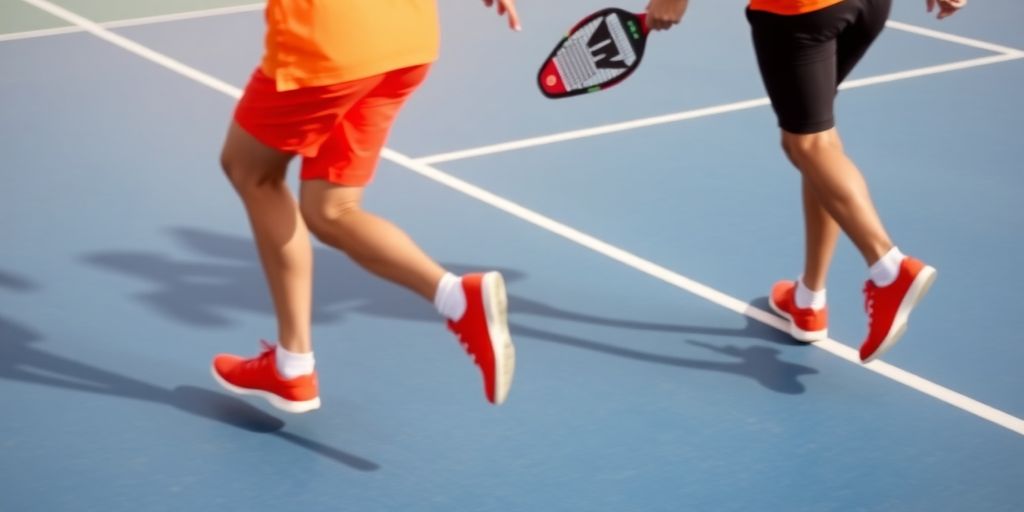 Giocatori di padel in movimento sincronizzato sul campo.