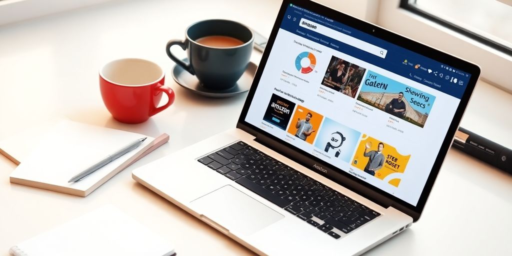 Laptop and tools for optimizing Amazon listings.