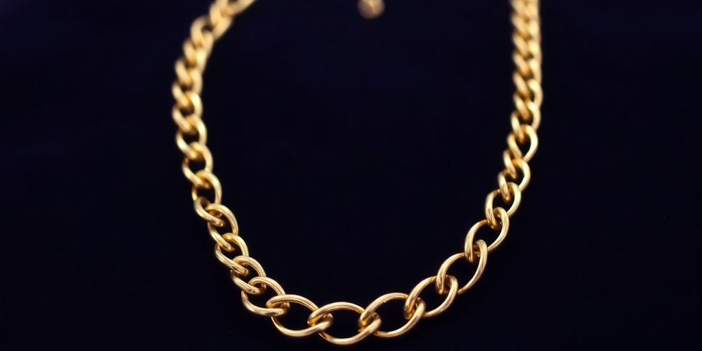 Collier en or 18 carats sur fond noir.