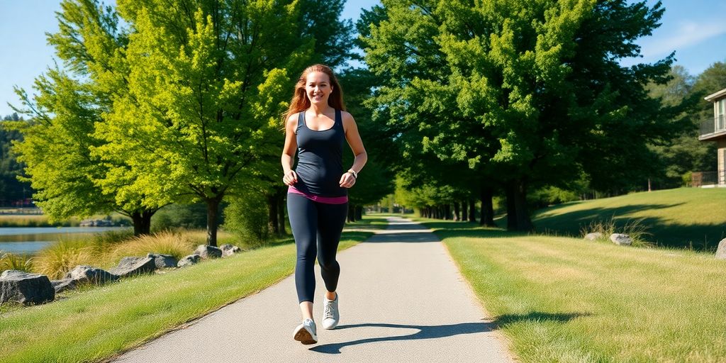 امرأة تمشي بنشاط في الهواء الطلق