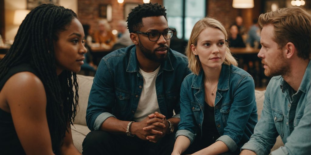 Group discussing boundaries in a polyamorous relationship setting.