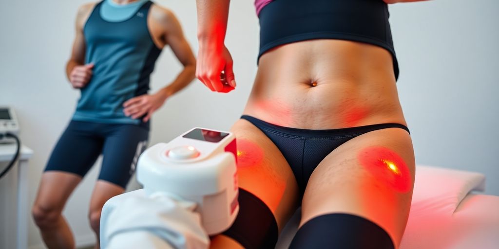 Runner and cyclist receiving laser hair removal in bright clinic