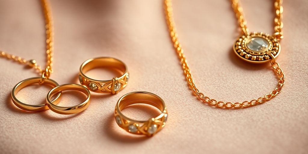 Bijoux en or sur un fond en velours riche.
