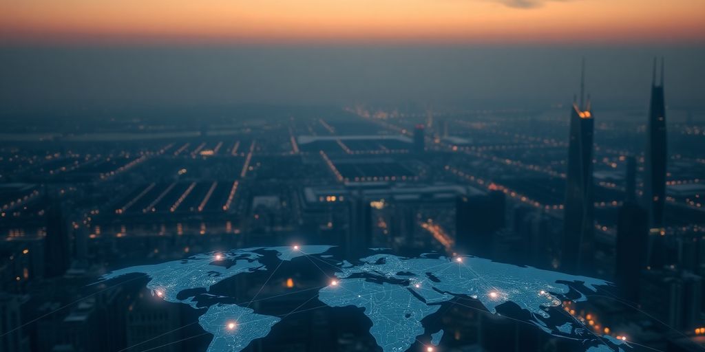 Future city with interconnected devices.