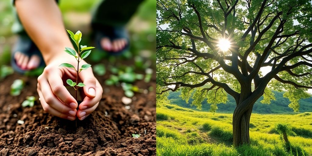 Man plants tree, watches it grow.