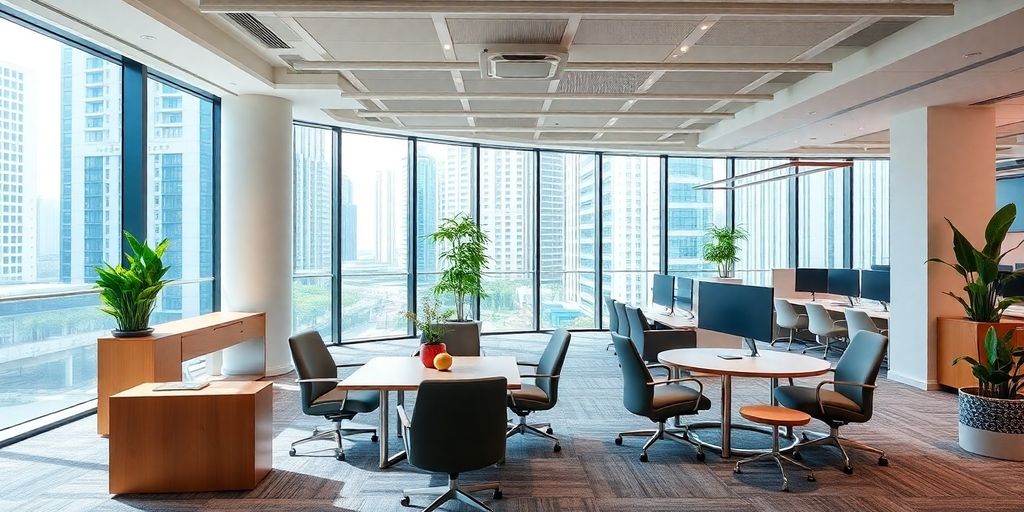 Modern Singapore office space with contemporary furnishings.