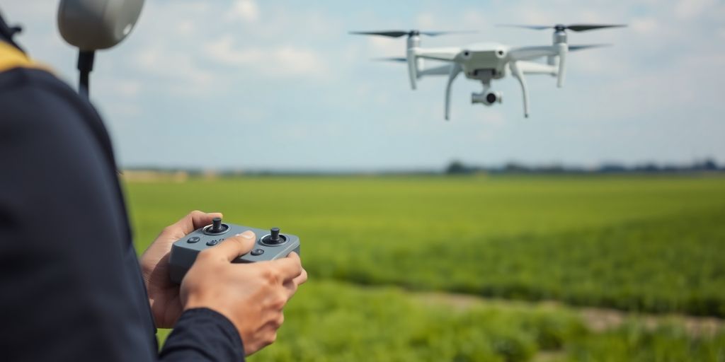 Drone flying over a landscape.