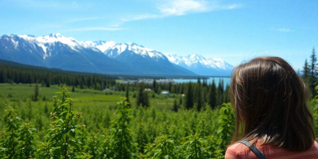 A person standing outdoors with Anchorage, Alaska mountains behind them.