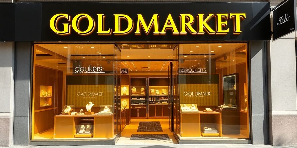Vitrine de GOLDMARKET à Nice avec bijoux en or.