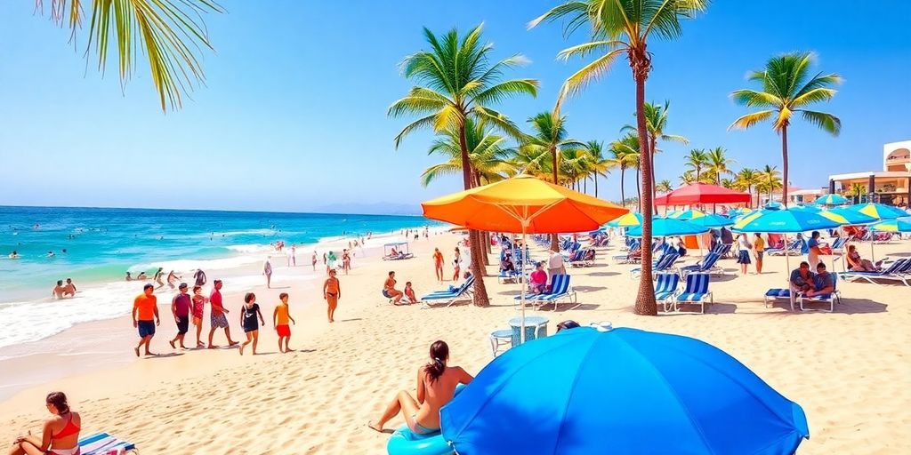 Familias disfrutando de la playa en el Hotel Ziva Los Cabos.
