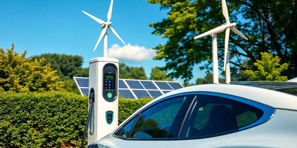 EV charging station, green energy.
