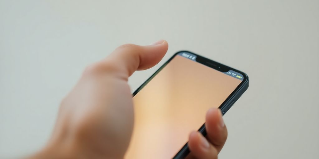 Green robot hand holding smartphone with crypto app.