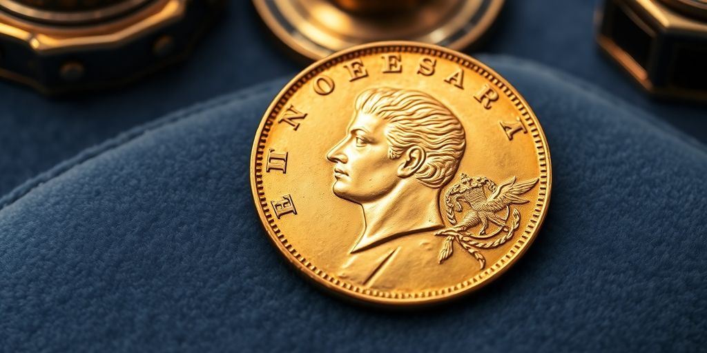 Pièce de Napoléon en or sur velours.