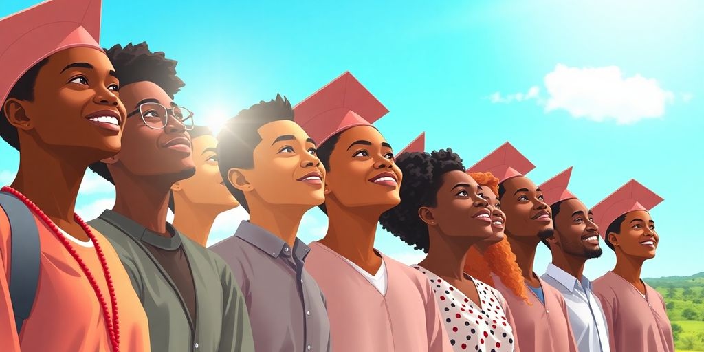 Young Ghanaian graduates looking hopefully at a bright horizon.