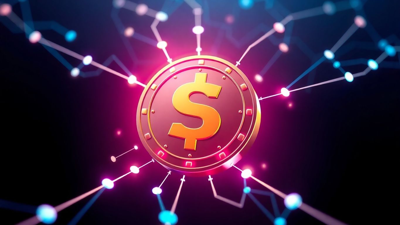 Solana crypto coin with digital trading bot interface.