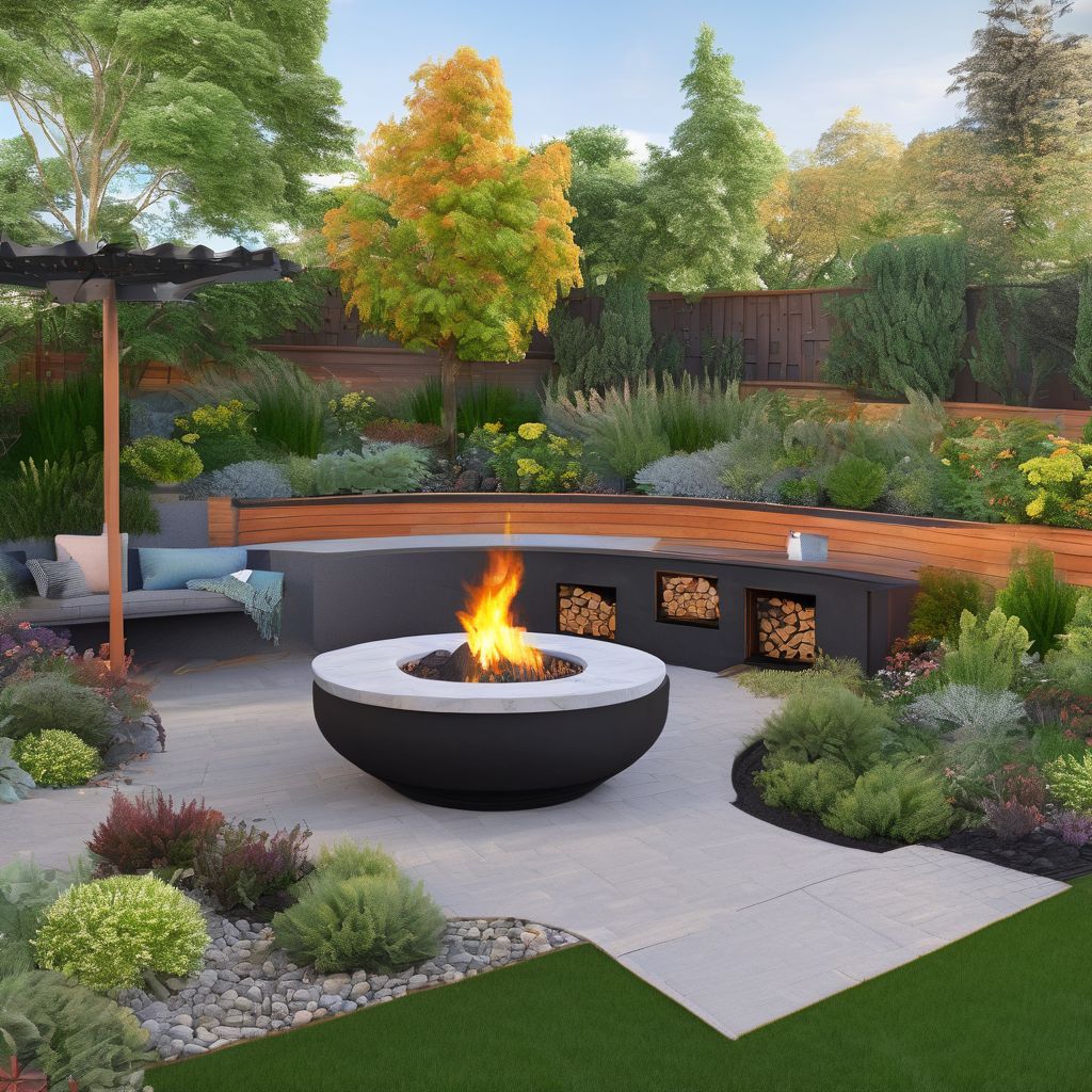 innovative garden landscape design with fire pit or fireplace