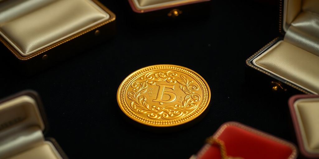 Pièce d'or de collection sur fond sombre.