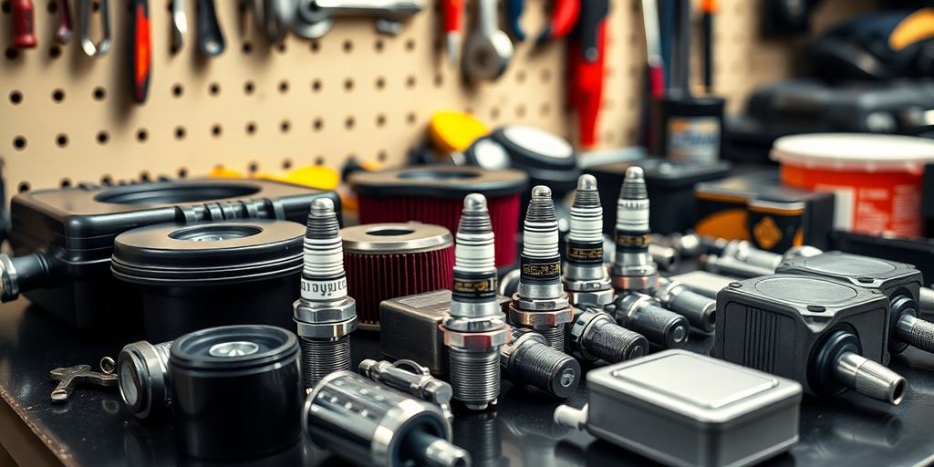 Chrysler parts on a workbench.