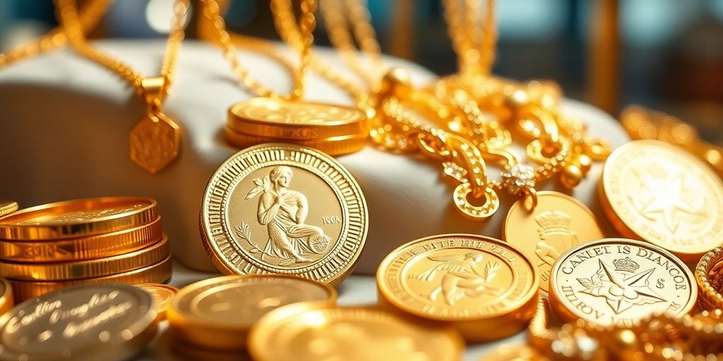 Pièces d'or brillantes sur un fond flou.
