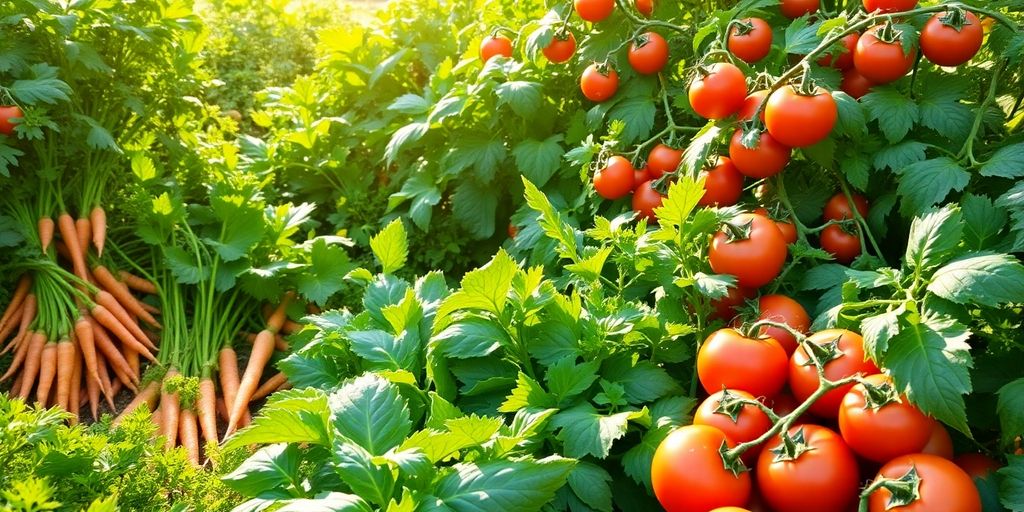 Vibrant vegetable garden with diverse produce.