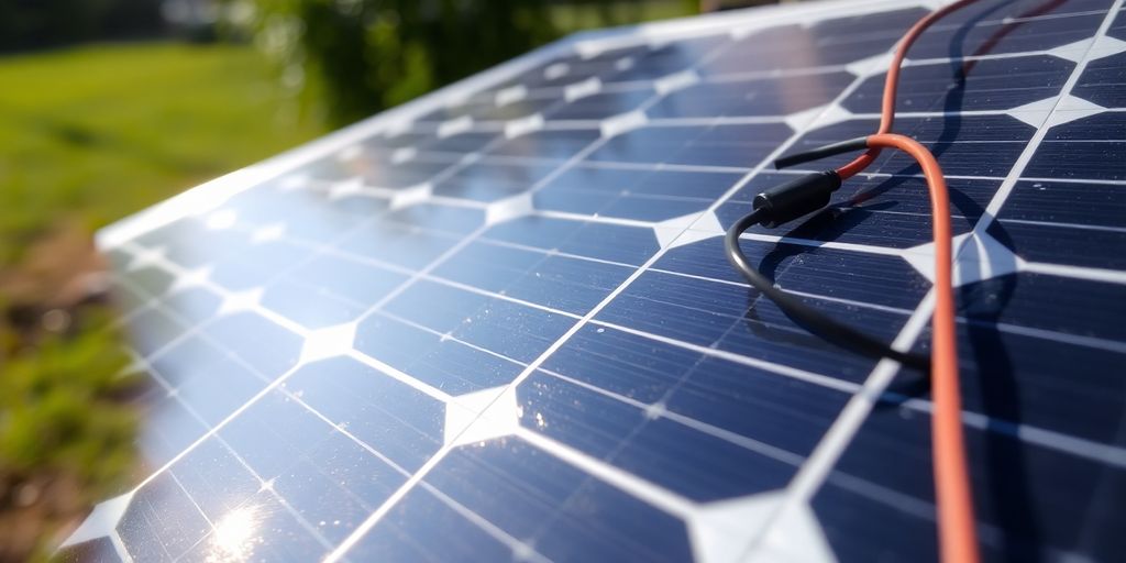 Pannello solare 12V con cavi e connettori visibili.