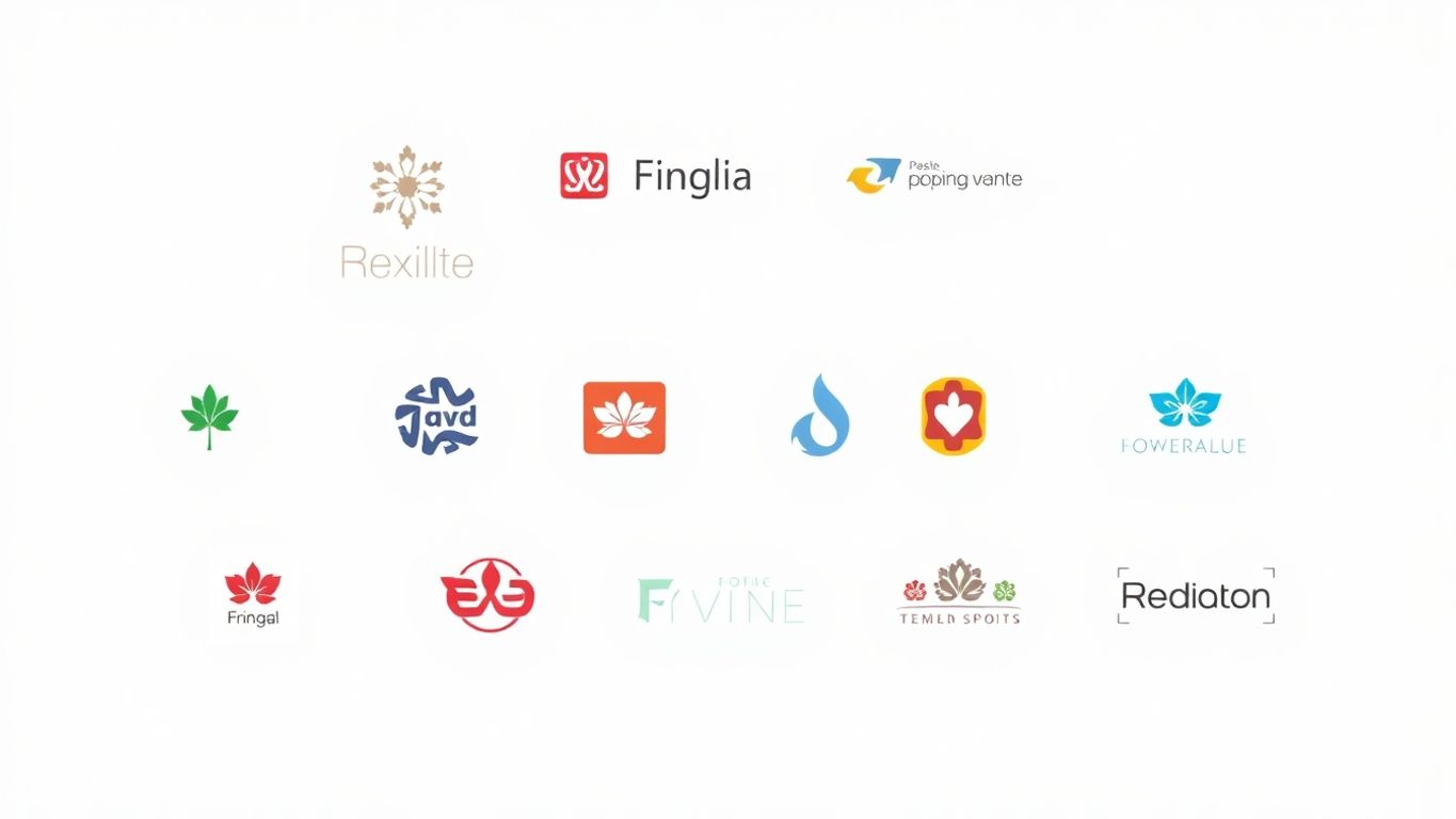 Moderne logoillustrasjoner i myke farger og enkle detaljer.