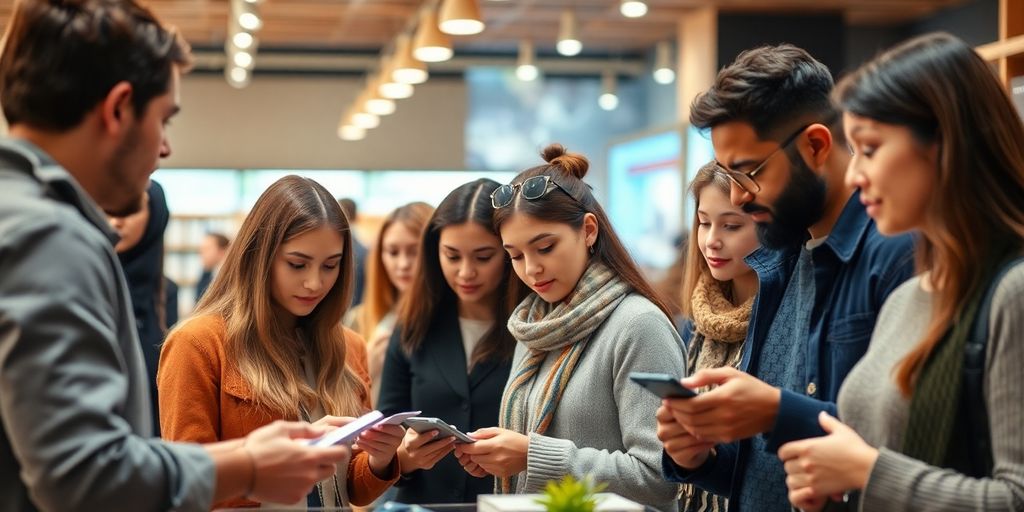 Diverse individuals contemplating purchase decisions.