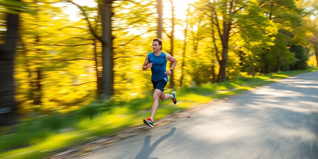 Runner sprinting on a trail, illustrating enhanced speed.