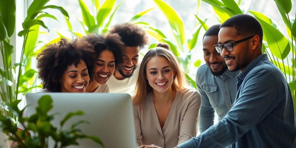 Pessoas felizes, computador, crescimento