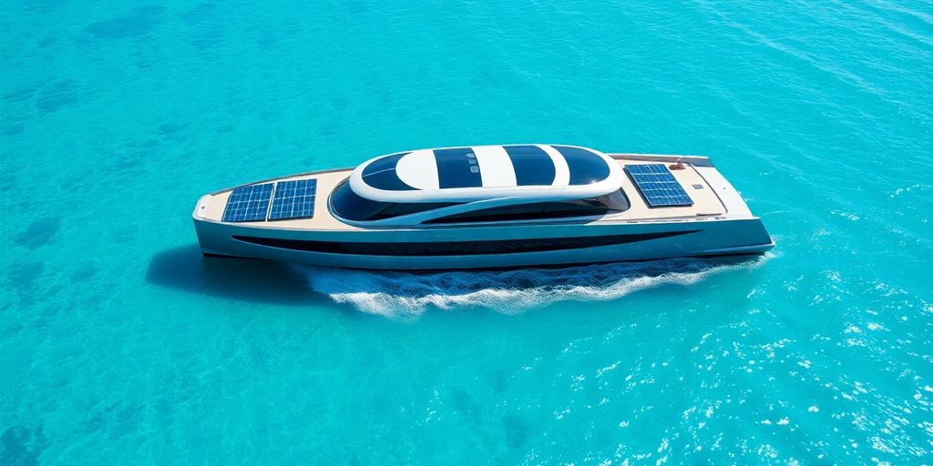 Modern ocean power boat navigating clear blue waters.