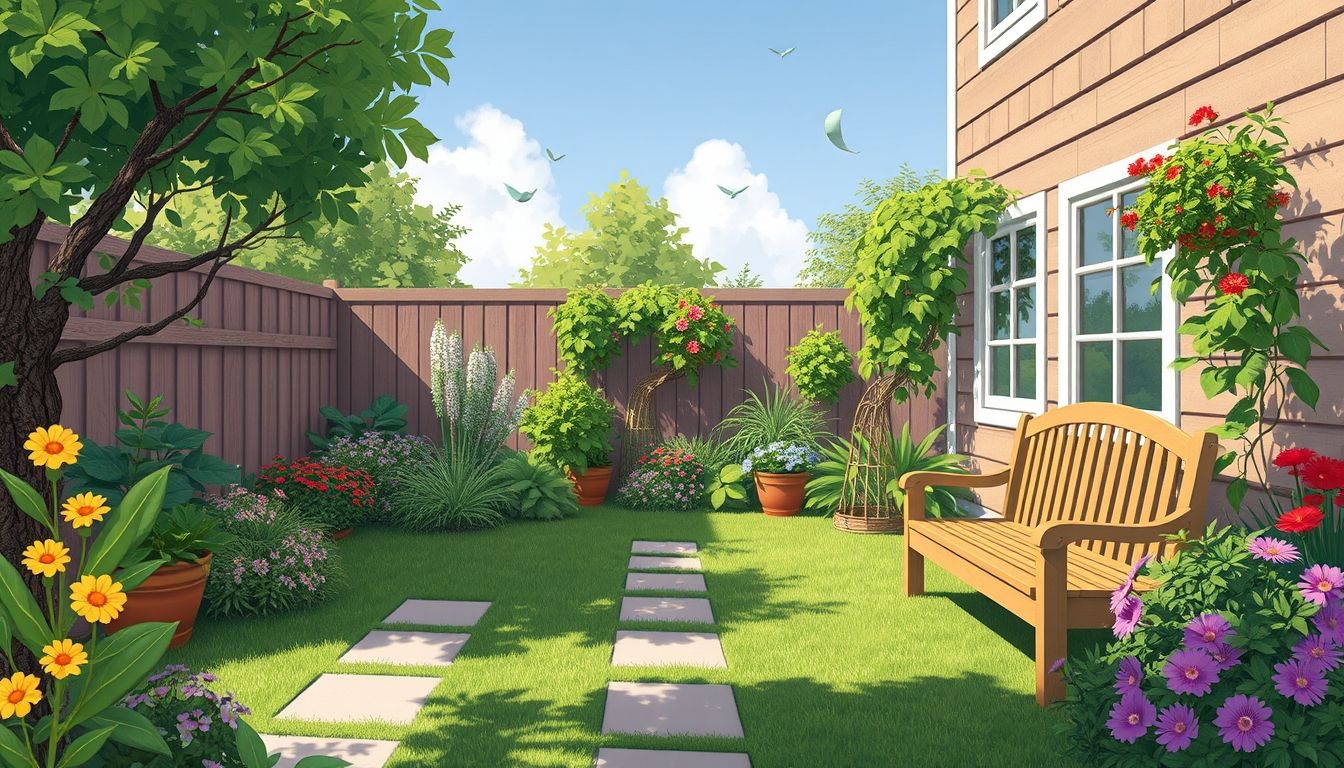 Cosy wooden seating in a lush garden