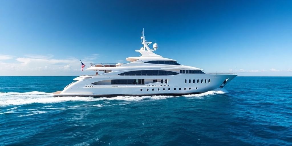 Lady Kathryn V yacht sailing on blue water.