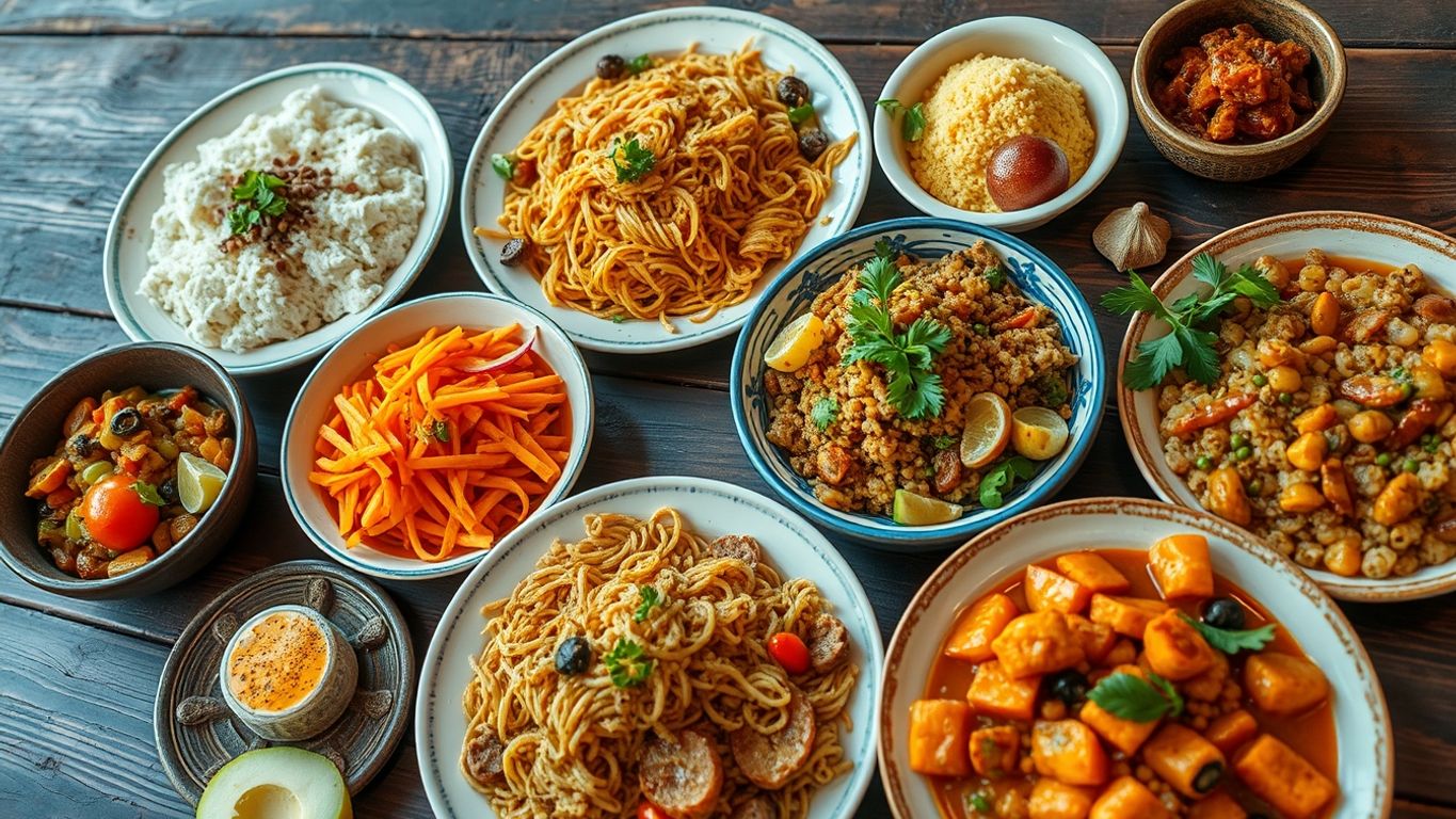 Traditional Paulista dishes on a rustic wooden table.