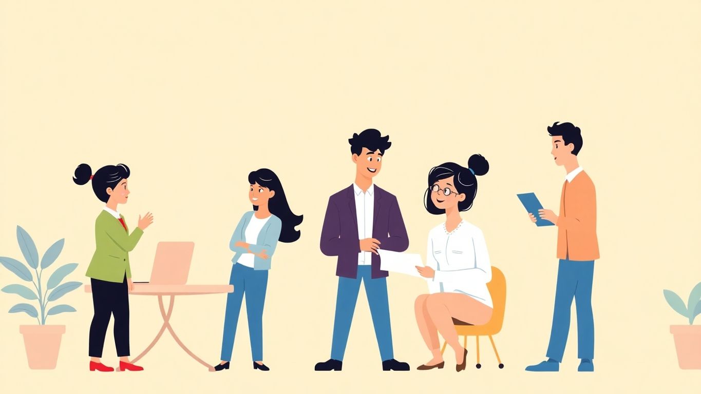 Illustrasjon av små bedrifter som samarbeider om markedsplan.