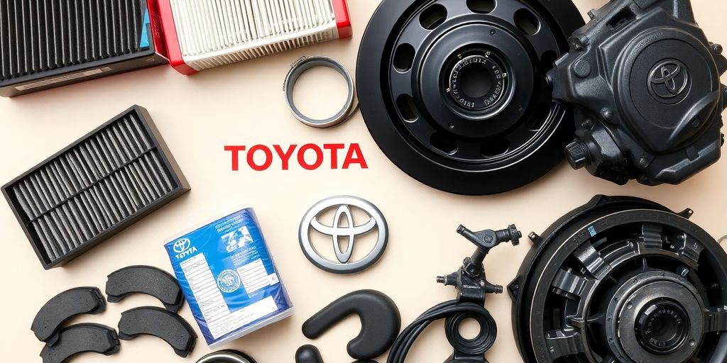 Collection of Toyota auto parts on a light background.