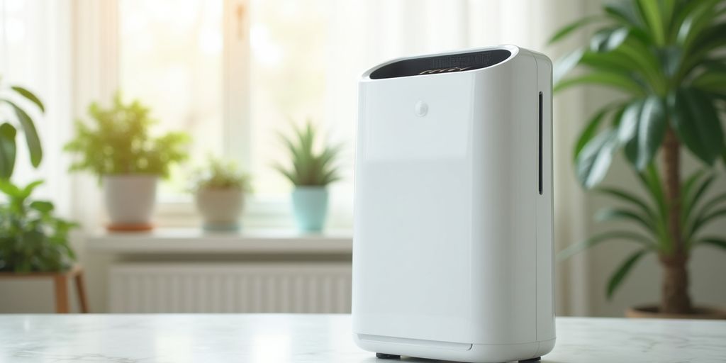 Luftreiniger mit HEPA-Filter in modernem Raum.