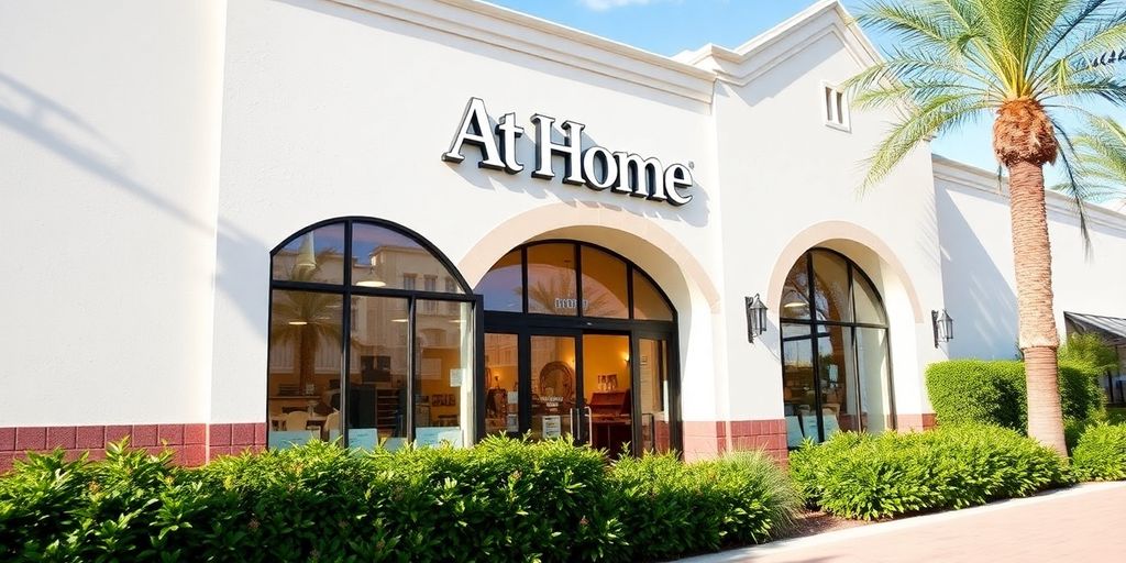 Exterior view of an At Home store entrance.