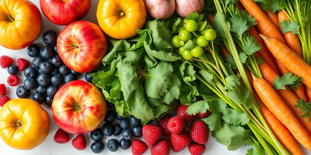 Vibrant assortment of fresh fruits and vegetables.