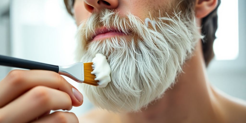 Man applying white dye to his beard.
