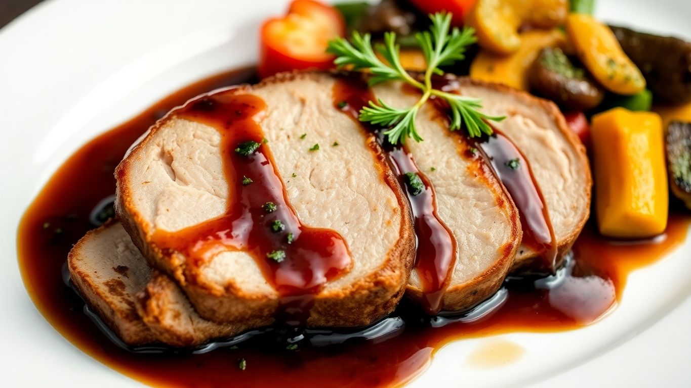 Lombo suíno ao molho de vinho do Porto.