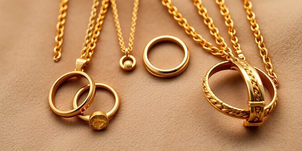 Bijoux en or sur un fond en velours.