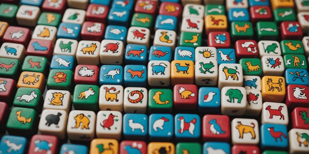 Various animal mahjong tiles displayed in a neat arrangement.