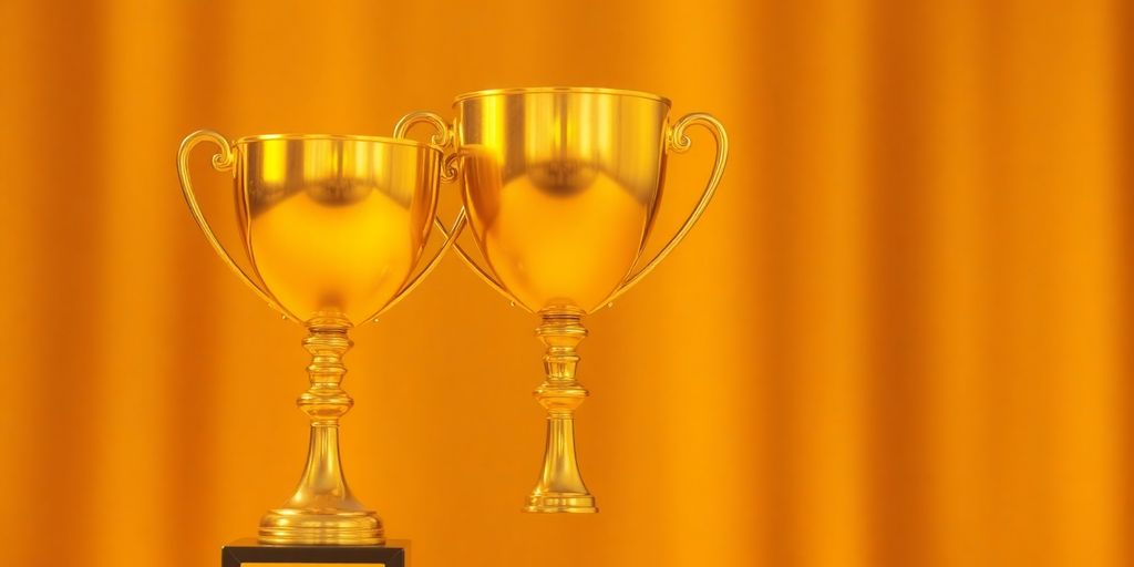 Award trophy with golden gleam.